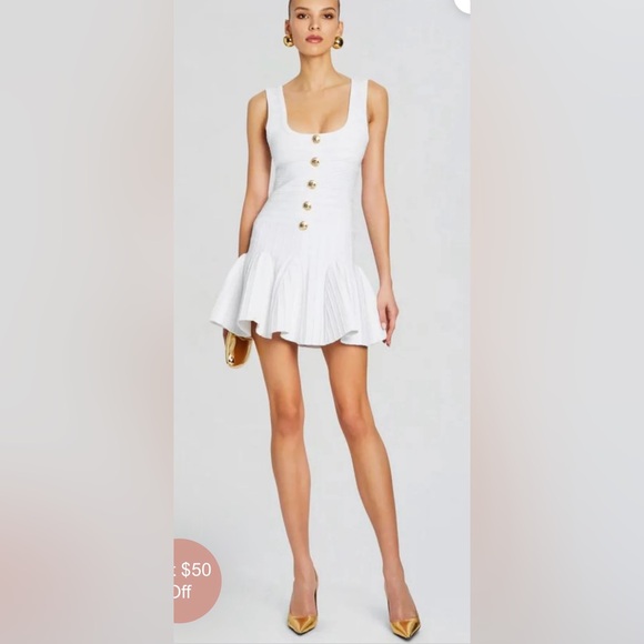 Elegant White Button-Front Dress - Picture 2 of 8